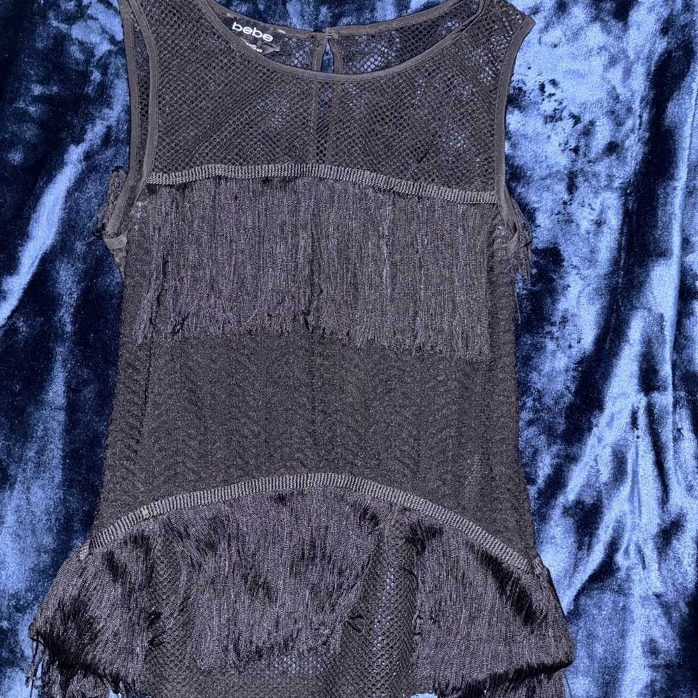 Bebe Gray Asymmetrical Ruffled Tank Top